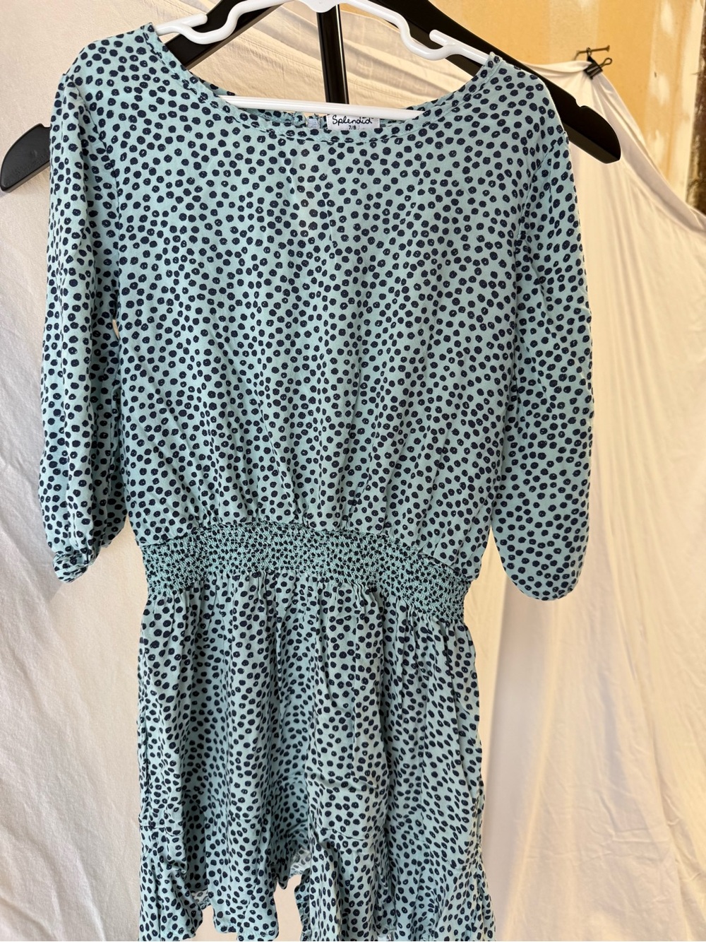 Splendid Light Blue Dress with Black Polka Dots